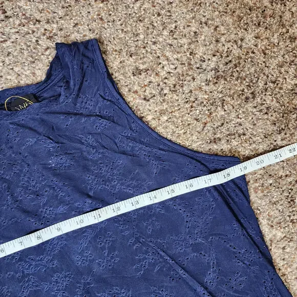 W5 Womens Top sz Small Navy Coral Floral Sleeveless Tank Keyhole Back Blouse - Picture 6 of 6